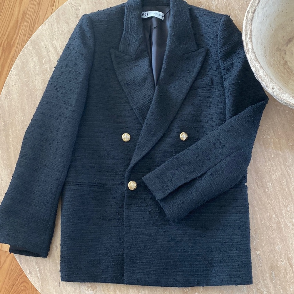 ZARA texture black weaved blazer.
